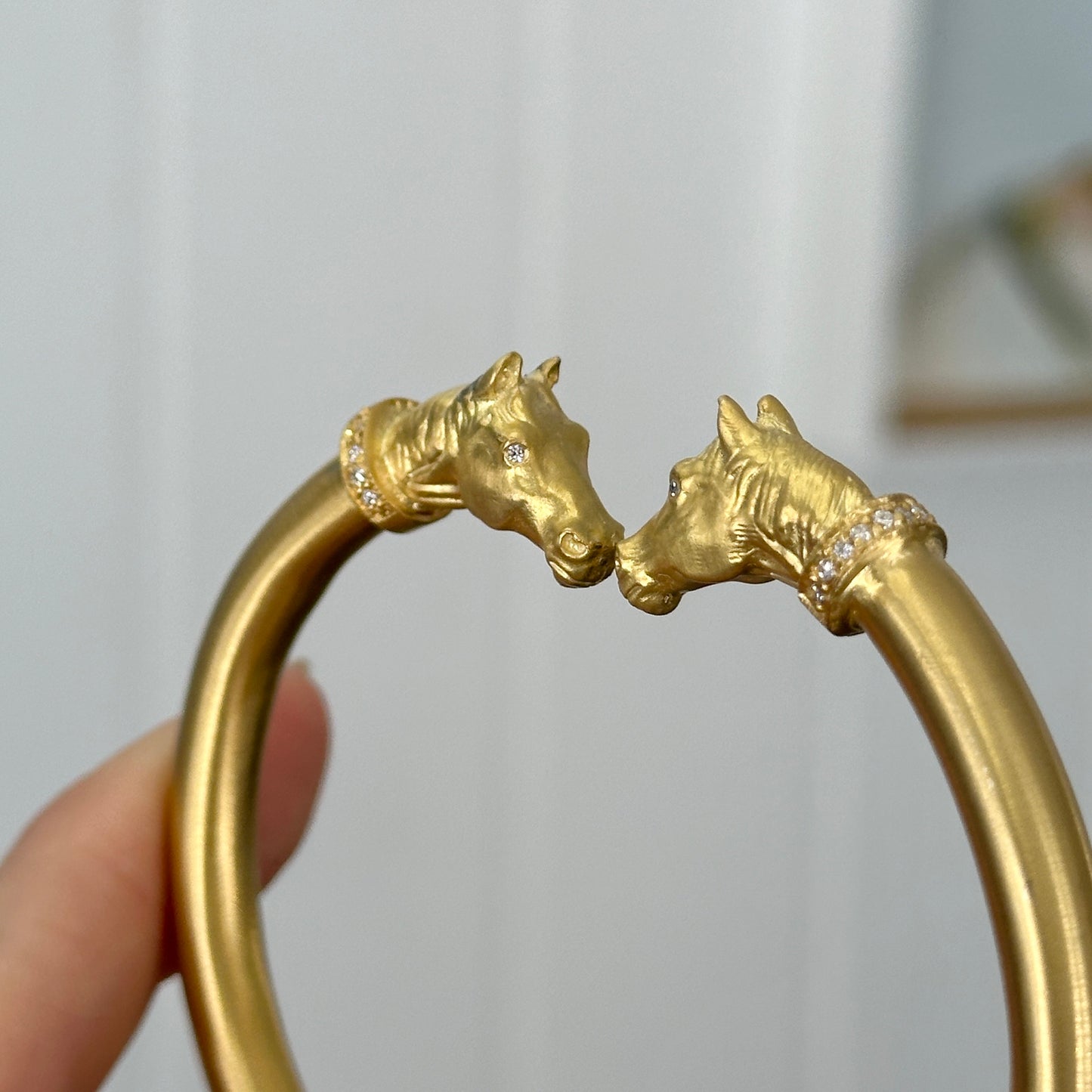 Estate 14KT Yellow Gold Diamond Horse Head Cuff Bracelet