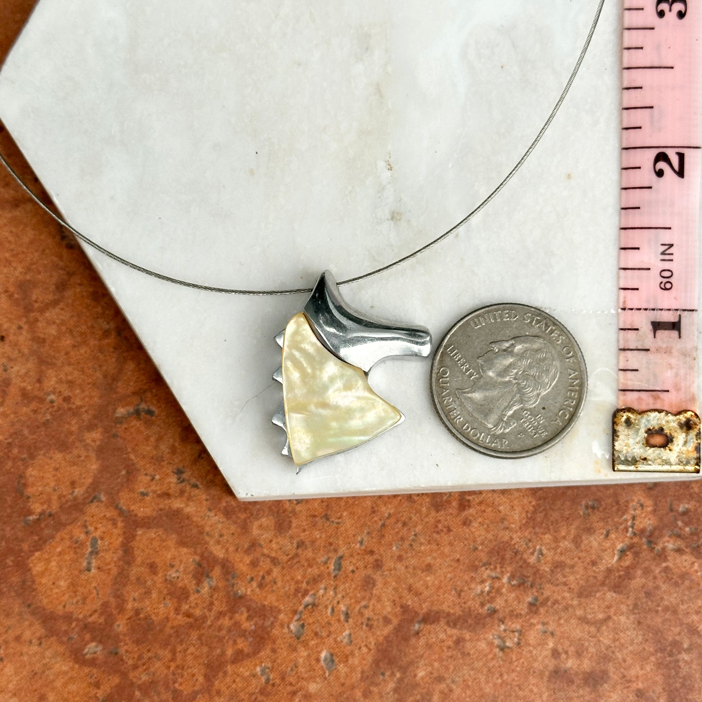 Estate Silver-Tone Abalone Horse Head Pendant Collar Necklace
