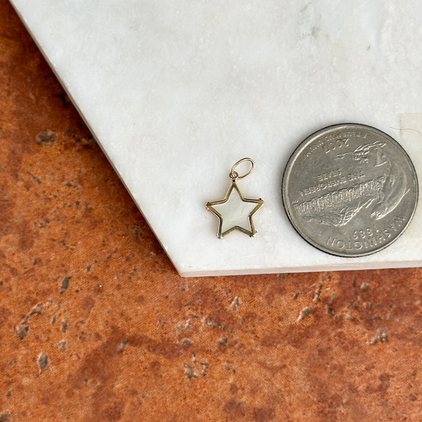 14KT Yellow Gold Genuine Mother of Pearl Star Bezel Pendant Charm