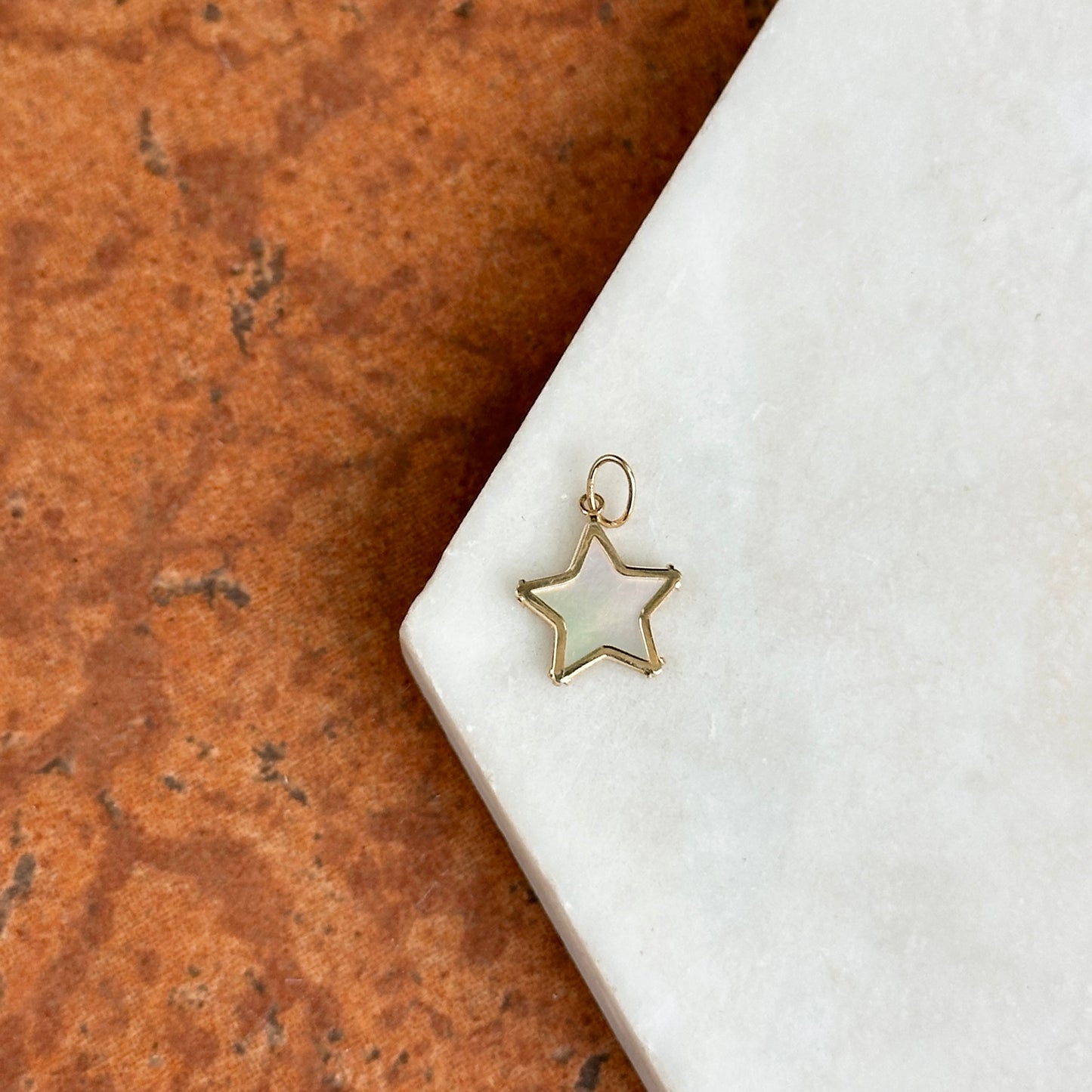 14KT Yellow Gold Genuine Mother of Pearl Star Bezel Pendant Charm