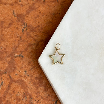 14KT Yellow Gold Genuine Mother of Pearl Star Bezel Pendant Charm