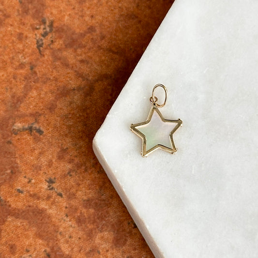 14KT Yellow Gold Genuine Mother of Pearl Star Bezel Pendant Charm