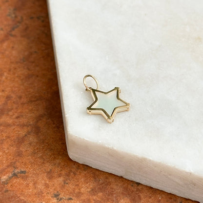 14KT Yellow Gold Genuine Mother of Pearl Star Bezel Pendant Charm