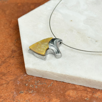Estate Silver-Tone Abalone Horse Head Pendant Collar Necklace