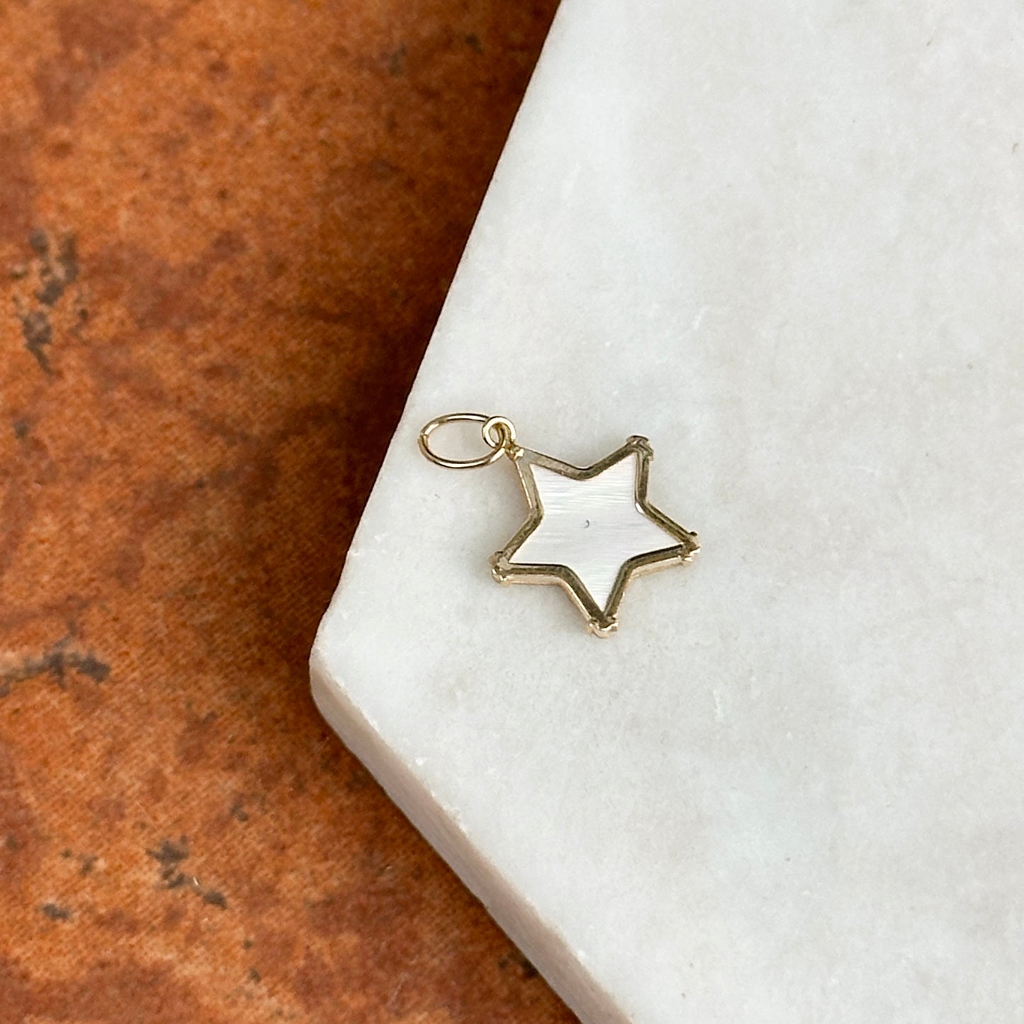14KT Yellow Gold Genuine Mother of Pearl Star Bezel Pendant Charm