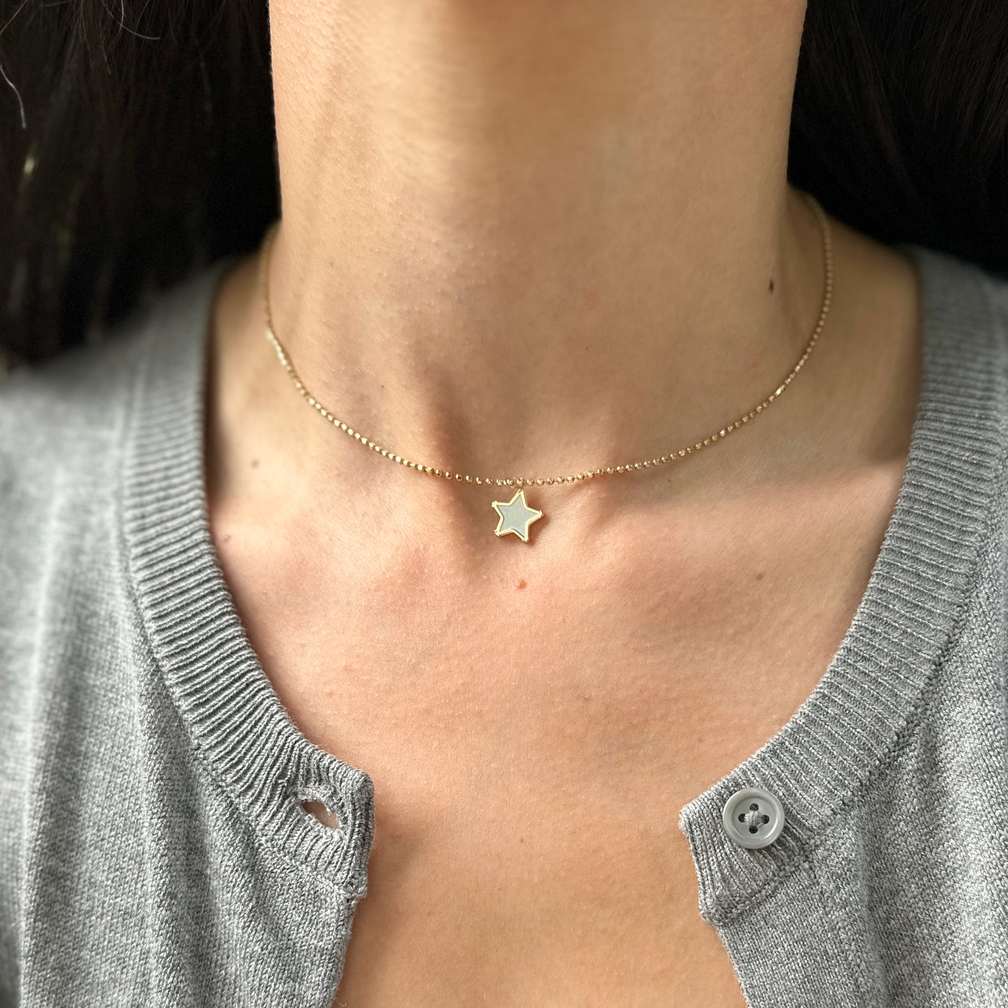 14KT Yellow Gold Genuine Mother of Pearl Star Bezel Pendant Charm