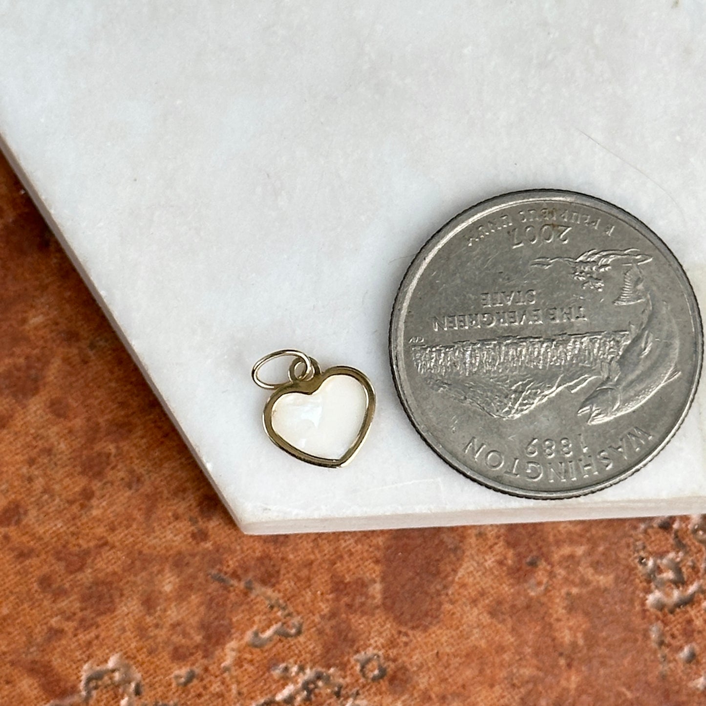 14KT Yellow Gold Mother of Pearl Heart Pendant Charm Small