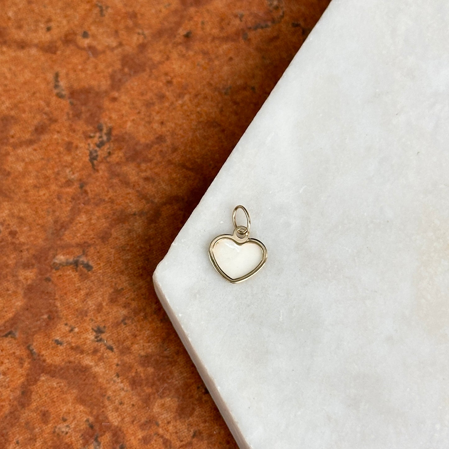 14KT Yellow Gold Mother of Pearl Heart Pendant Charm Small