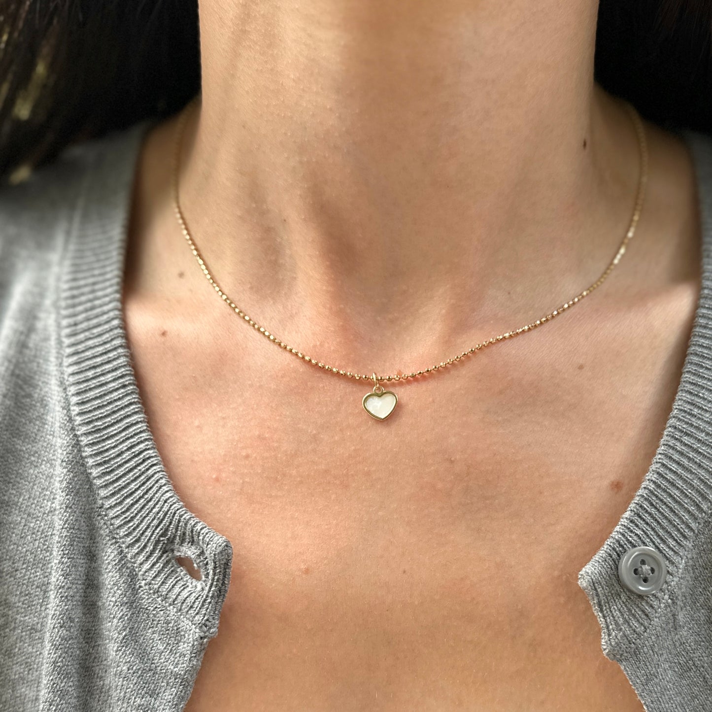 14KT Yellow Gold Mother of Pearl Heart Pendant Charm Small