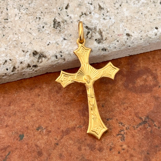 14KT Yellow Gold Matte Crucifix Pendant 39mm