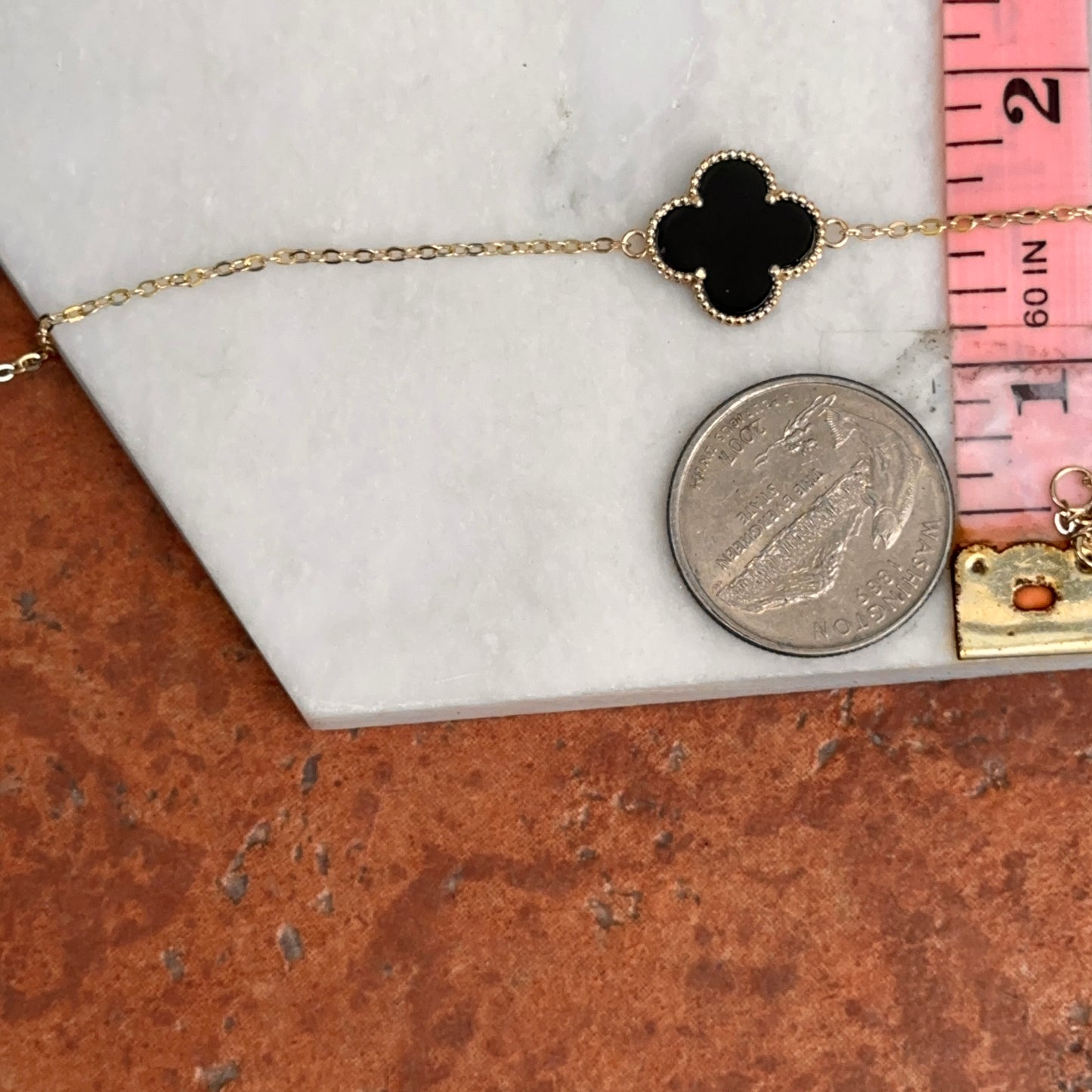 14KT Yellow Gold Beaded Black Onyx Clover Chain Bracelet