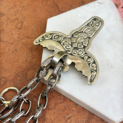 Silver Bone Longhorn Head Oval Floral Decorative Round Turquoise Necklace