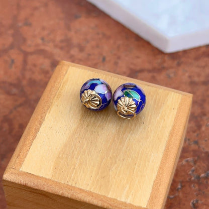 Estate 14KT Yellow Gold Blue Cloisonne Onyx Ball Earring Charms