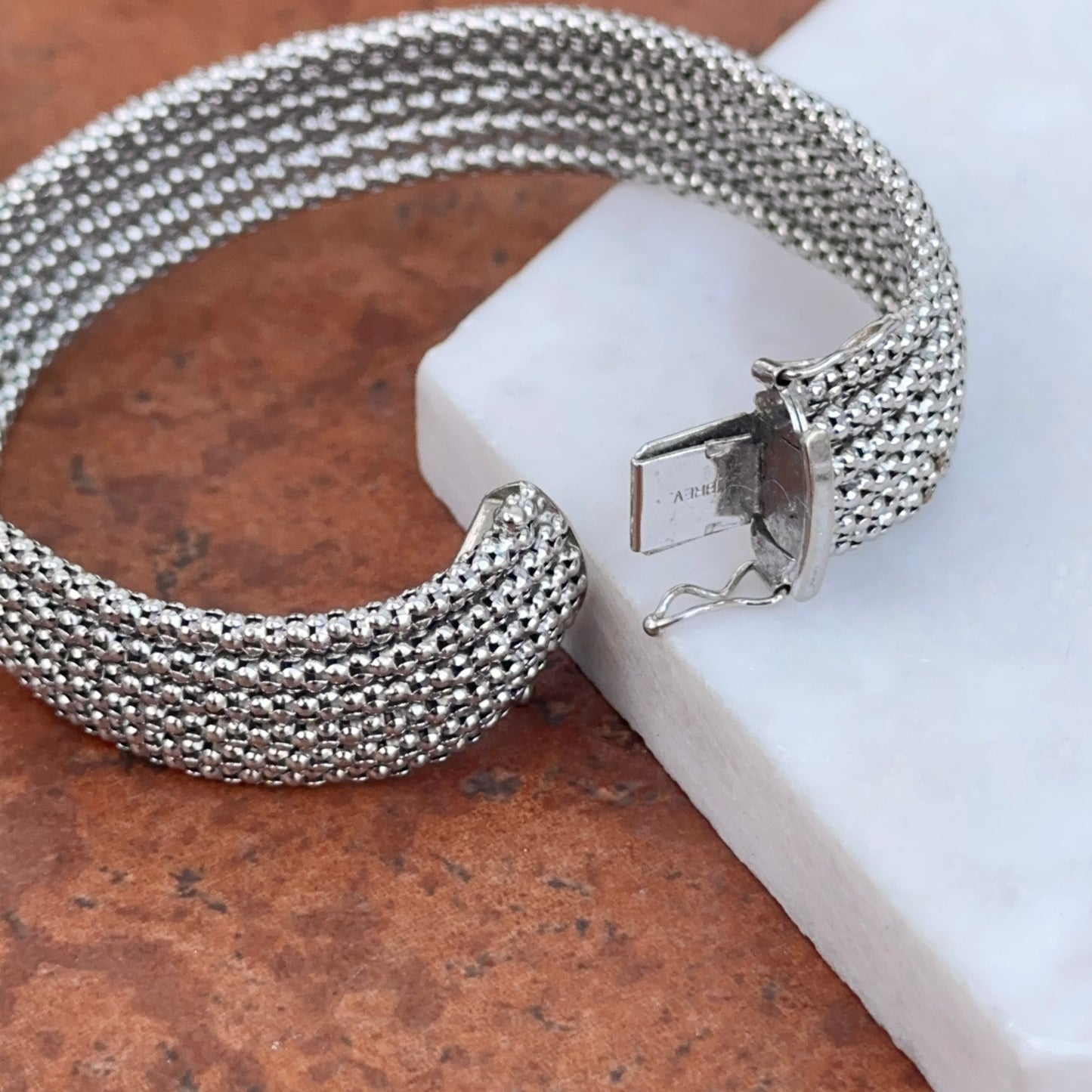 Estate 14KT White Gold Mesh Soft Bangle Bracelet