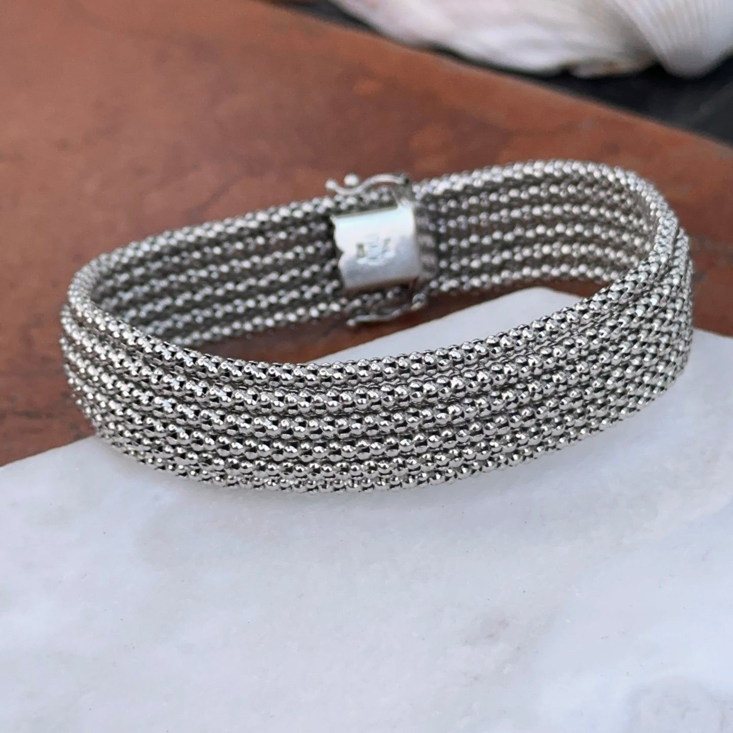 Estate 14KT White Gold Mesh Soft Bangle Bracelet