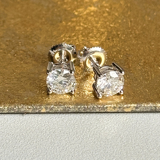 14KT White Gold Lab Grown Diamond Round 1.5 CT Stud Earrings Screwbacks