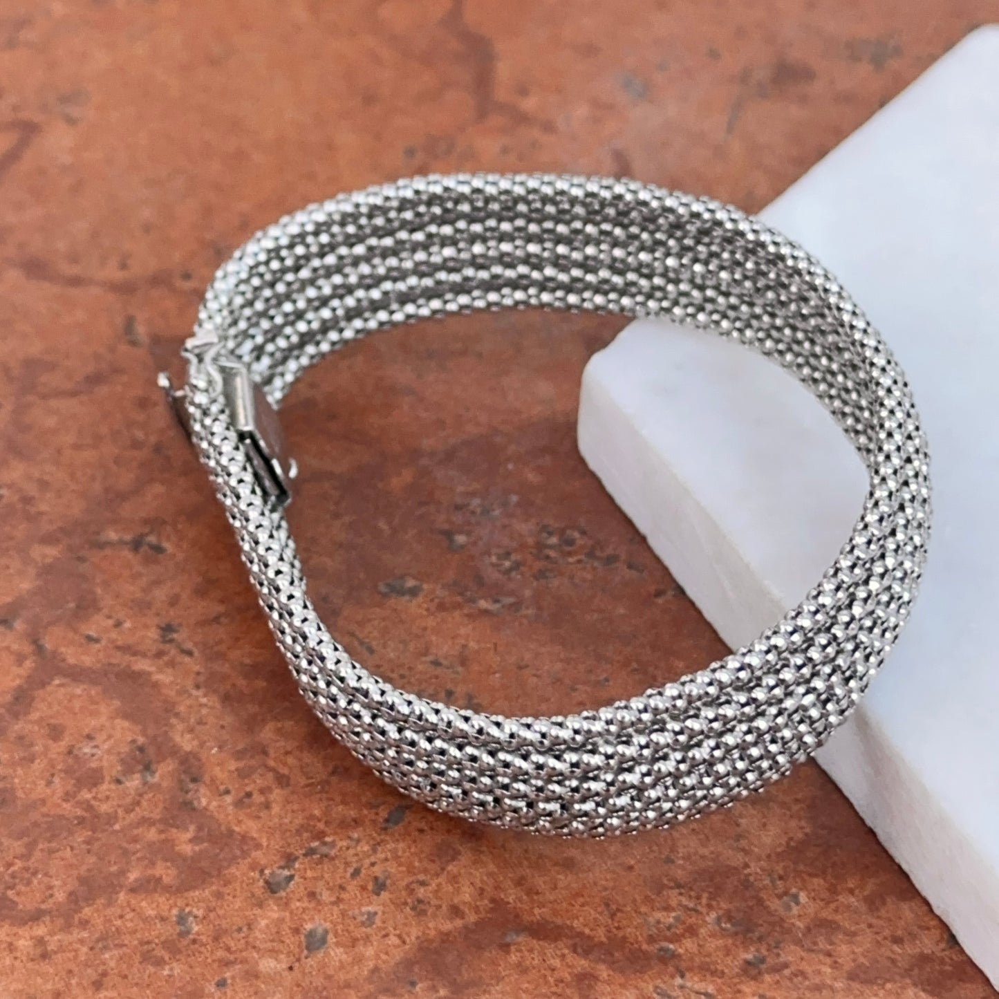 Estate 14KT White Gold Mesh Soft Bangle Bracelet