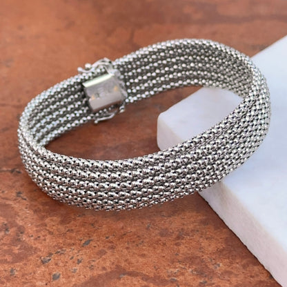 Estate 14KT White Gold Mesh Soft Bangle Bracelet