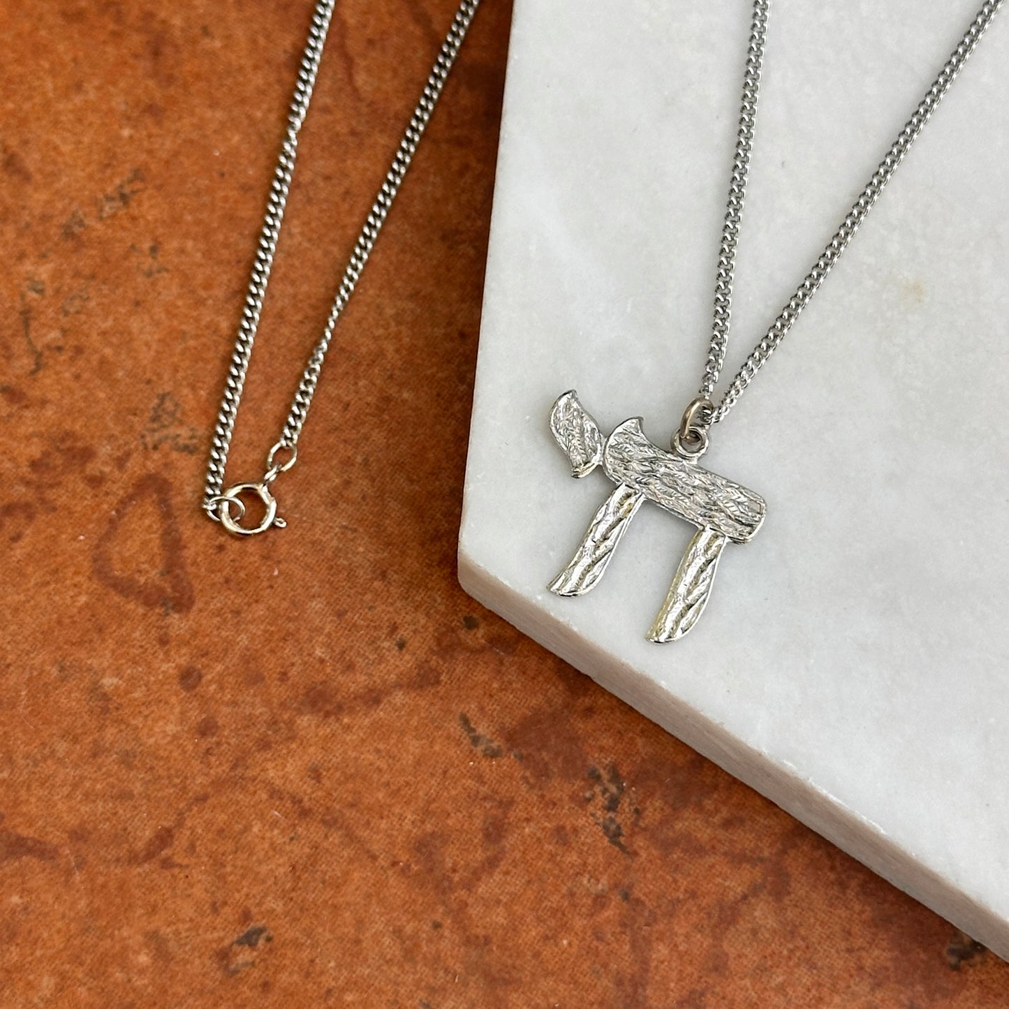 Sterling Silver Textured Polished Nugget Chai Symbol Pendant 20mm