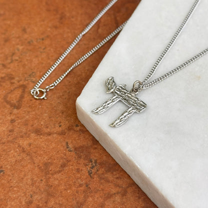 Sterling Silver Textured Polished Nugget Chai Symbol Pendant 20mm