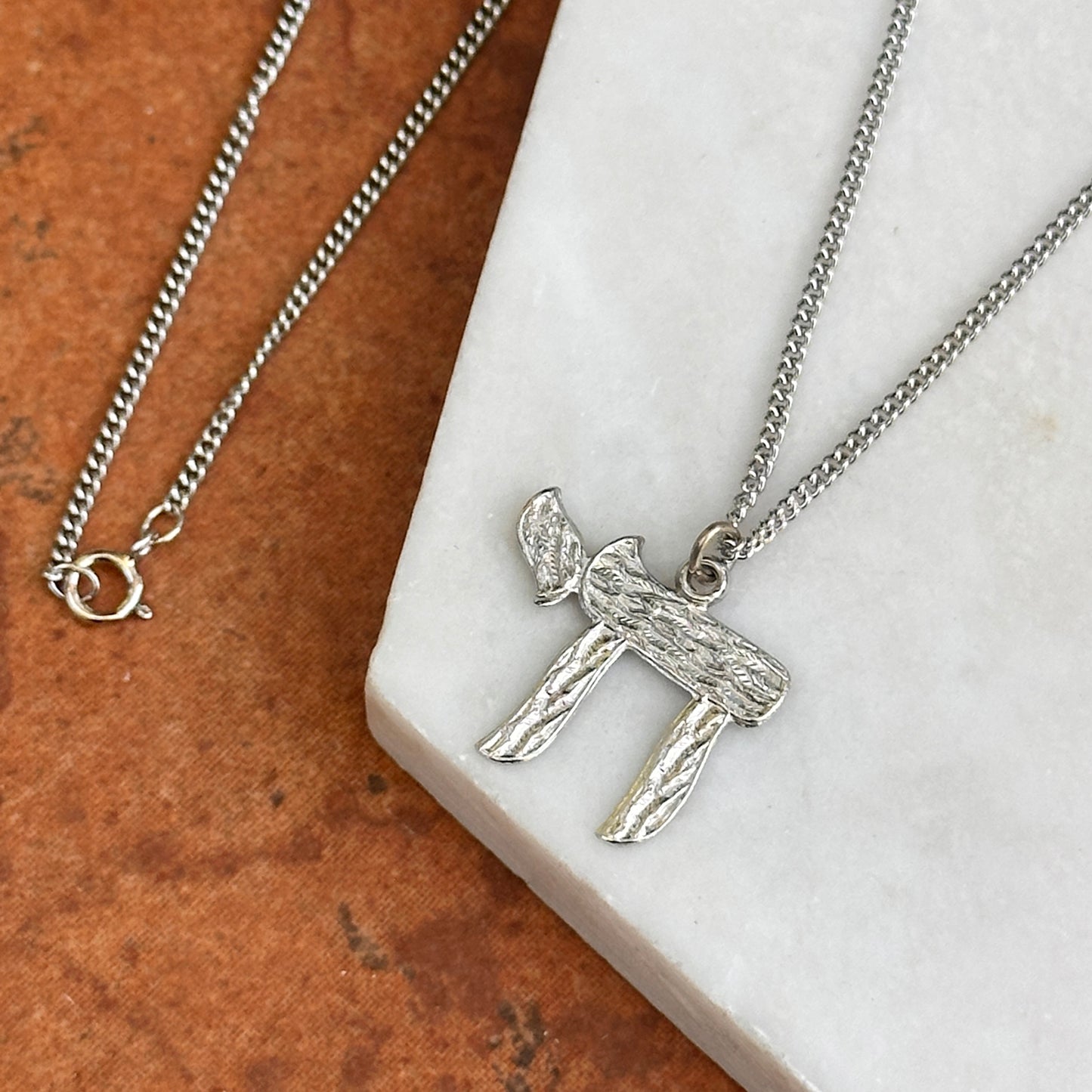 Sterling Silver Textured Polished Nugget Chai Symbol Pendant 20mm