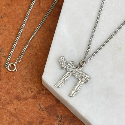 Sterling Silver Textured Polished Nugget Chai Symbol Pendant 20mm