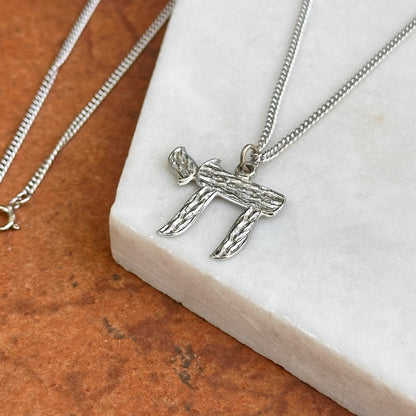 Sterling Silver Textured Polished Nugget Chai Symbol Pendant 20mm