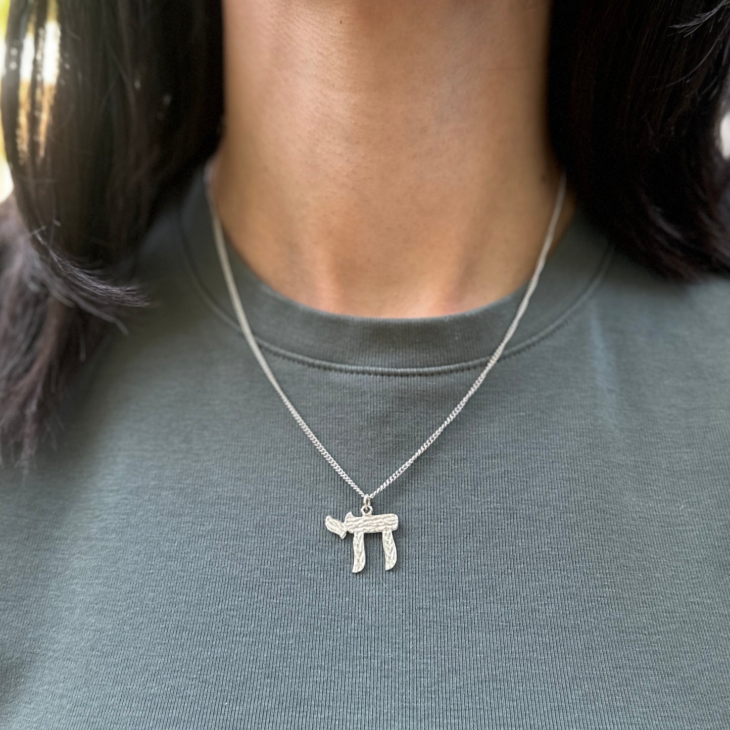 Sterling Silver Textured Polished Nugget Chai Symbol Pendant 20mm