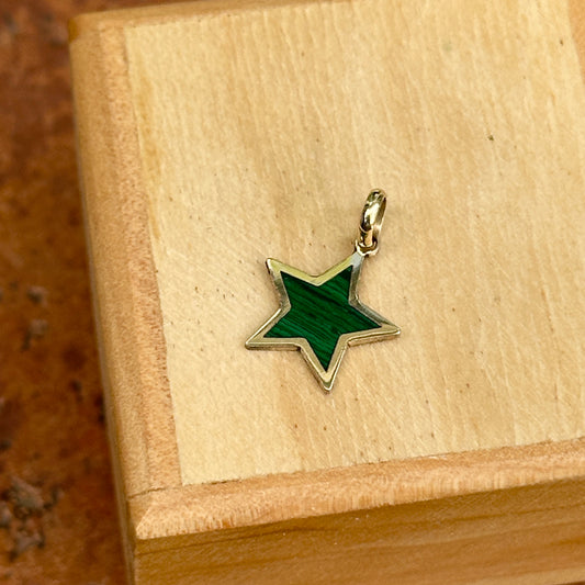 14KT Yellow Gold Malachite Flat Star Pendant Charm