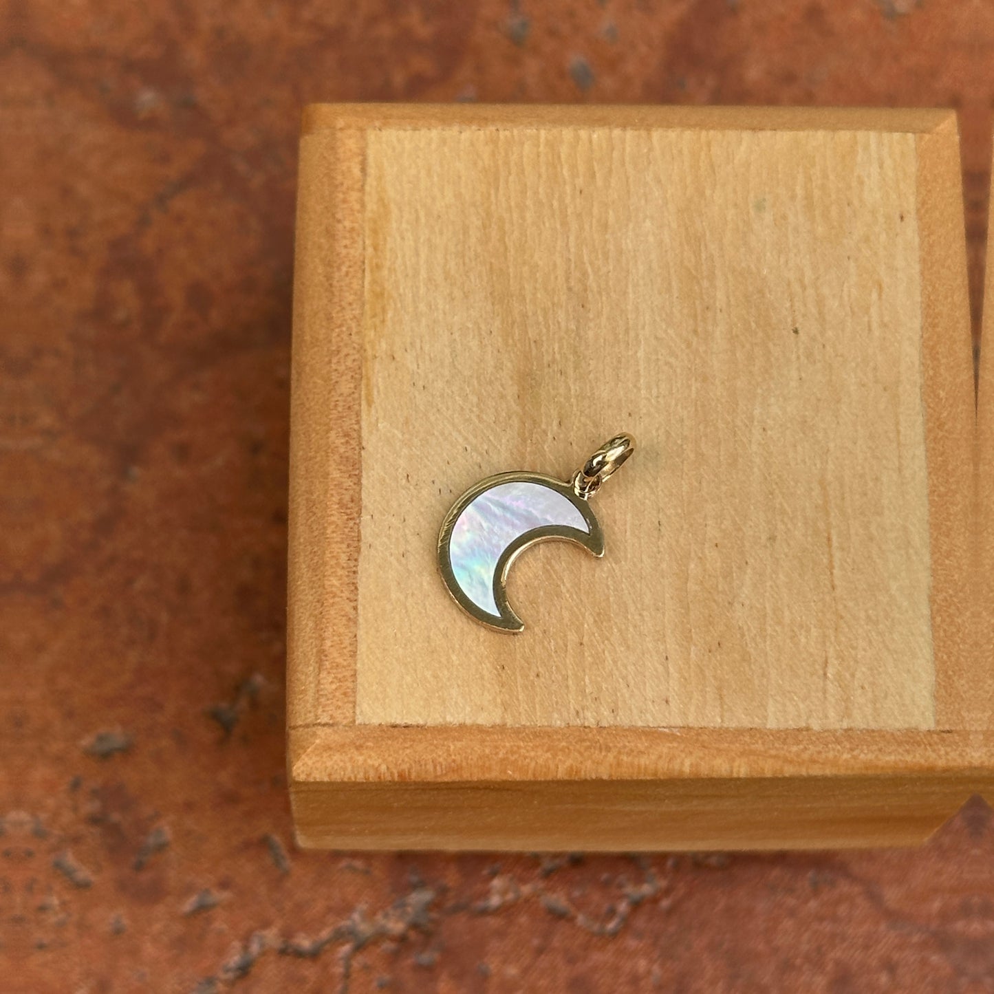 14KT Yellow Gold Small Crescent Moon Mother of Pearl Pendant Charm