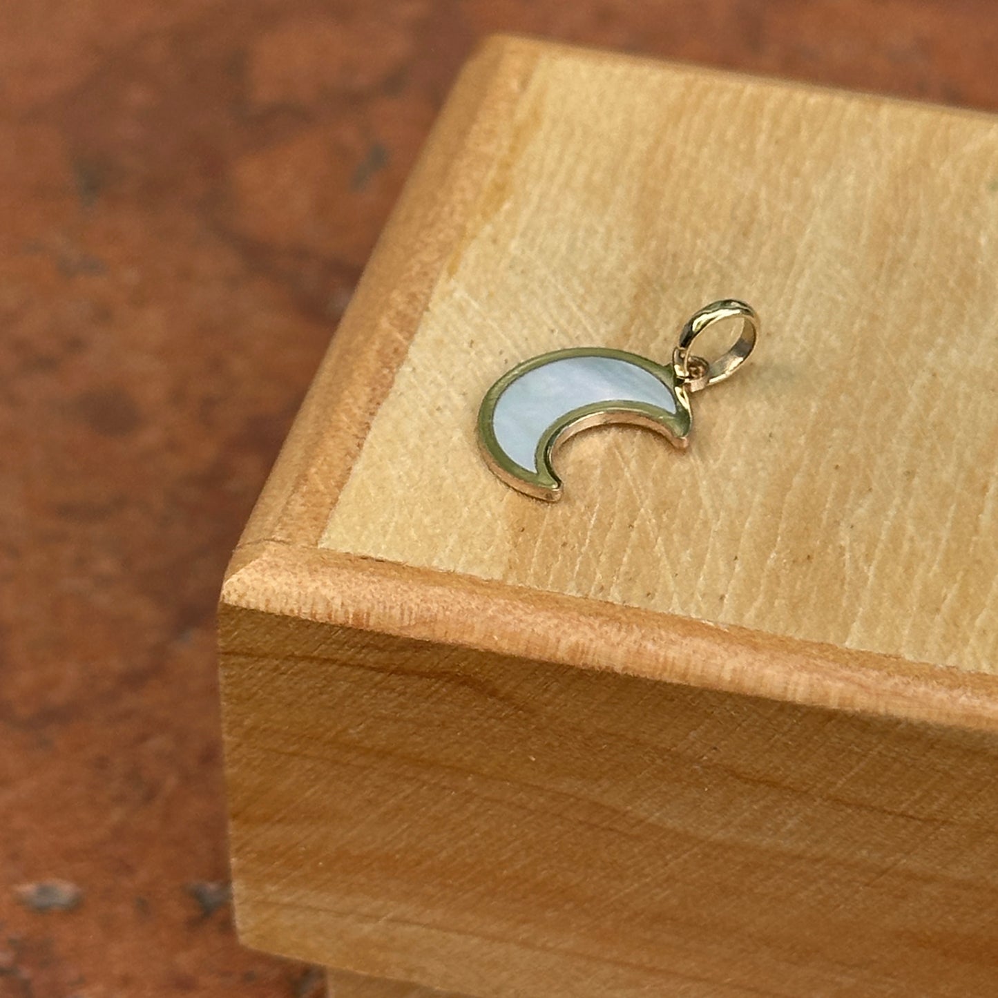 14KT Yellow Gold Small Crescent Moon Mother of Pearl Pendant Charm