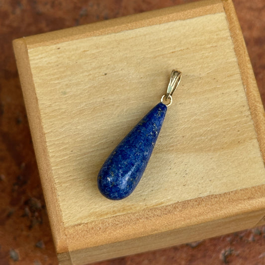 14KT Yellow Gold Genuine Blue Lapis Teardrop Pear Shape Drop Pendant