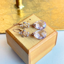 Load image into Gallery viewer, Estate 14KT Rose Gold Briolette Amethyst + Diamond Lever Back Earrings