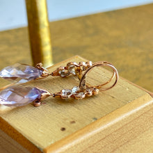 Load image into Gallery viewer, Estate 14KT Rose Gold Briolette Amethyst + Diamond Lever Back Earrings