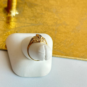 Estate 14KT Yellow Gold Blue Sapphire + Diamond Art Deco Ring