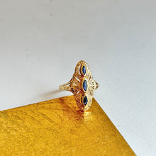 Load image into Gallery viewer, Estate 14KT Yellow Gold Blue Sapphire + Diamond Art Deco Ring