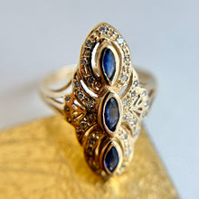 Load image into Gallery viewer, Estate 14KT Yellow Gold Blue Sapphire + Diamond Art Deco Ring
