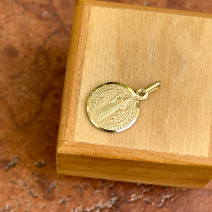 14KT Yellow Gold St Benedict Patron Saint Round Medal Pendant Charm 15mm