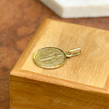 14KT Yellow Gold St Benedict Patron Saint Round Medal Pendant Charm 15mm