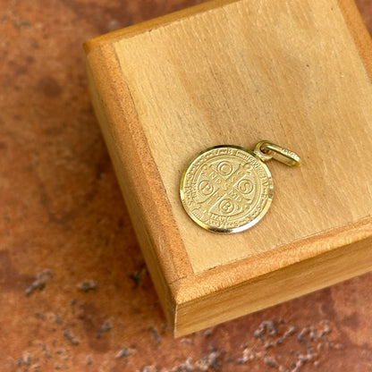 14KT Yellow Gold St Benedict Patron Saint Round Medal Pendant Charm 15mm