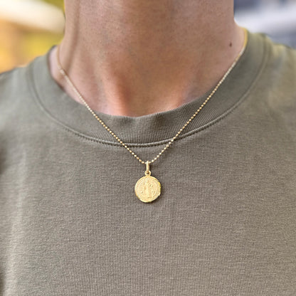 14KT Yellow Gold St Benedict Patron Saint Round Medal Pendant Charm 15mm