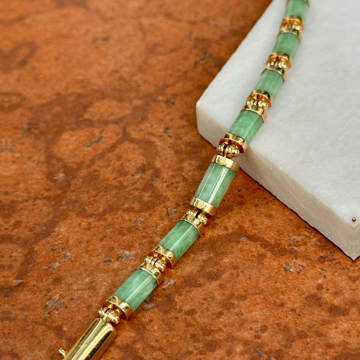 Estate 14KT Yellow Gold Jade Segmented Links Bracelet