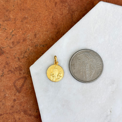 18KT Yellow Gold Solid Our Lady of Fatima Round Medal Pendant Charm 12mm