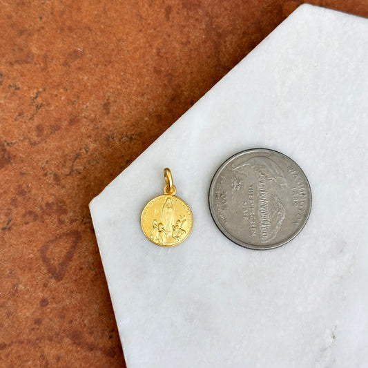 18KT Yellow Gold Solid Our Lady of Fatima Round Medal Pendant Charm 12mm