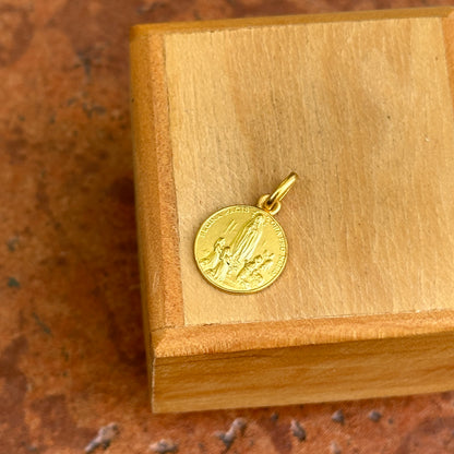 18KT Yellow Gold Solid Our Lady of Fatima Round Medal Pendant Charm 12mm
