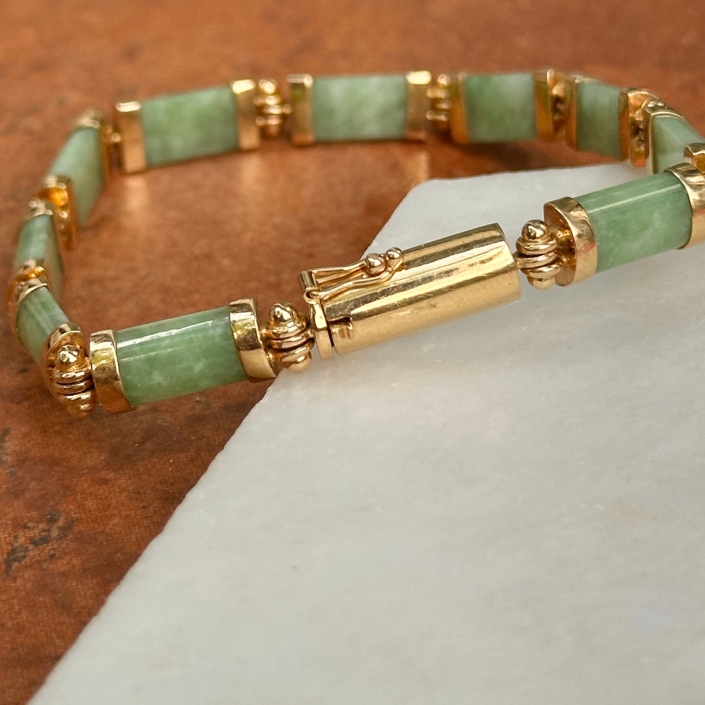 Estate 14KT Yellow Gold Jade Segmented Links Bracelet