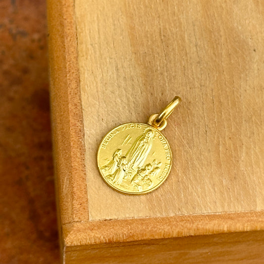 18KT Yellow Gold Solid Our Lady of Fatima Round Medal Pendant Charm 12mm