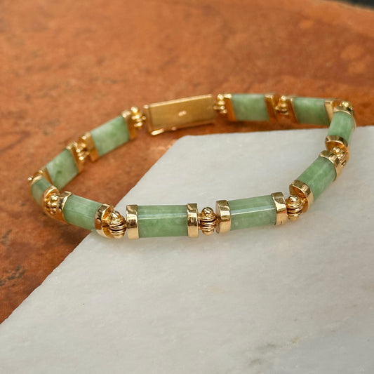 Estate 14KT Yellow Gold Jade Segmented Links Bracelet