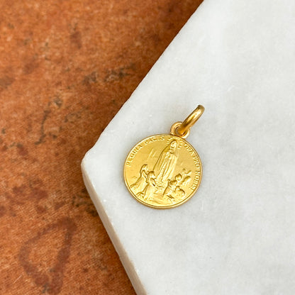 18KT Yellow Gold Solid Our Lady of Fatima Round Medal Pendant Charm 12mm