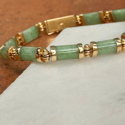 Estate 14KT Yellow Gold Jade Segmented Links Bracelet